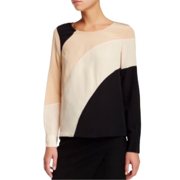 Diane Von Furstenberg Seraphina Silk Colorblock Blouse Size 4 - Picture 1 of 10